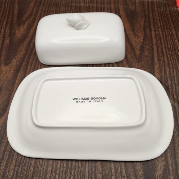 Williams-Sonoma White Porcelain Butter Dish w/ Rose Bud Lid Made in Italy (1) - Picture 3 of 7